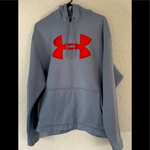 MENS UNDER ARMOUR COLD GEAR SILVER & RED HOODIE SIZE LARGE CLEAN